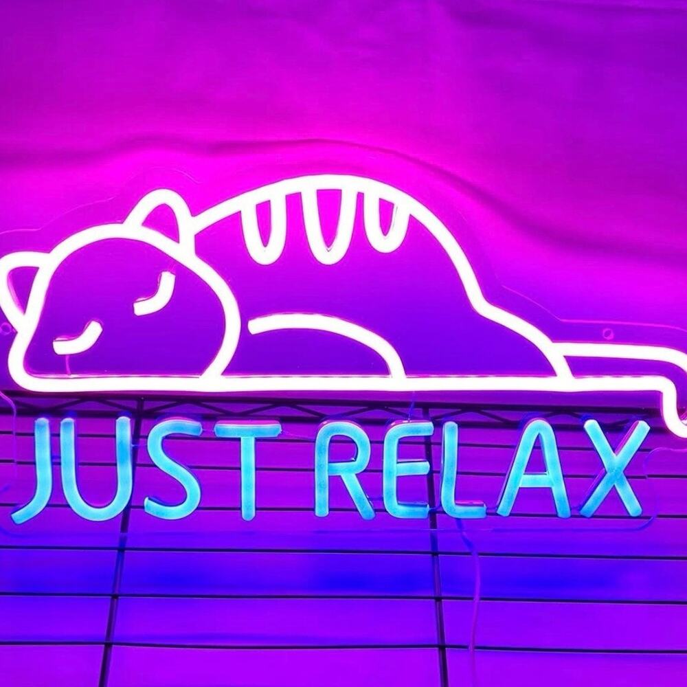 Just Relax With Cat Neon Sign Funny Night Light Room Wall Decoration